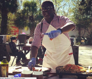 Chef Matthew Raiford wearing Dot and Army Chef Apron (2) Chef Matthew Raiford wearing Dot and Army Chef Apron (2)